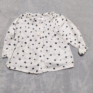 Baby B'Gosh 6M Cotton Peasant Top Glitter Hearts Smocked Front Gathered Cuffs